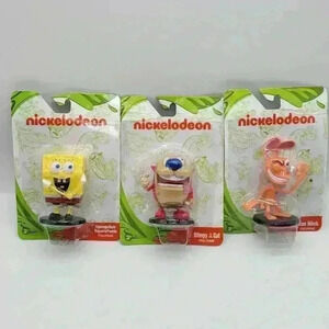 Brand New! Lot Of 3 Nickelodeon 3" Mini Figures-Ren-Stimpy-Spongebob *New*